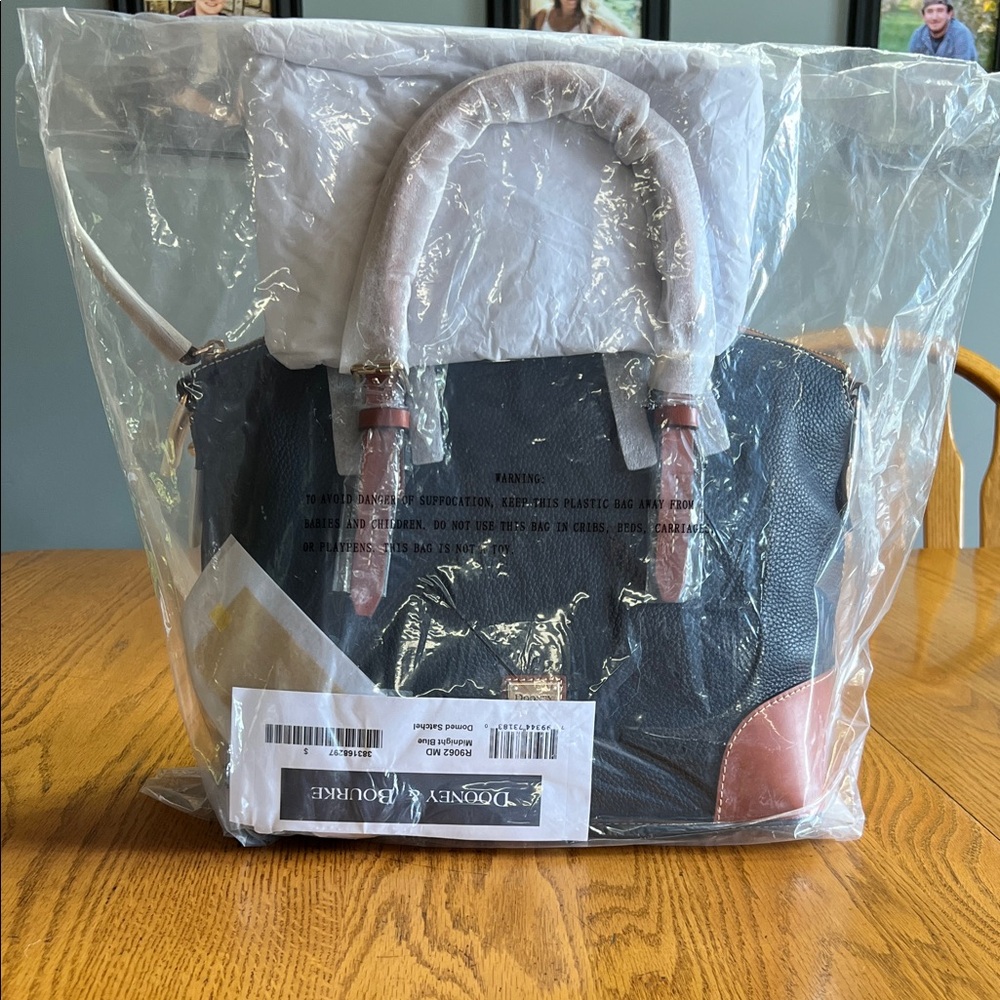 Dooney & Bourke Navy and Brown Satchel